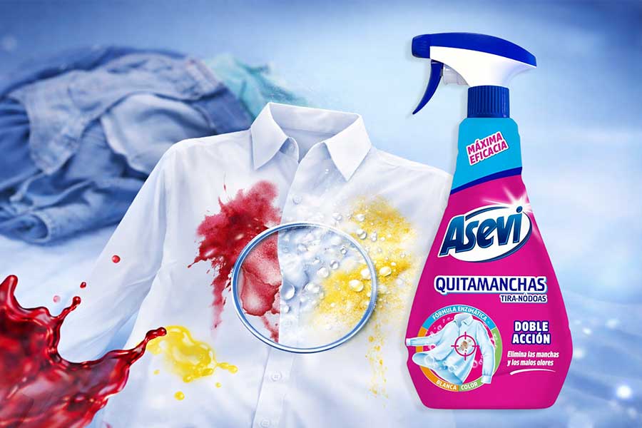 Quitamanchas Asevi en formato spray de 750ml, eficaz sobre manchas difíciles.